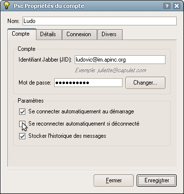 Configuration du compte